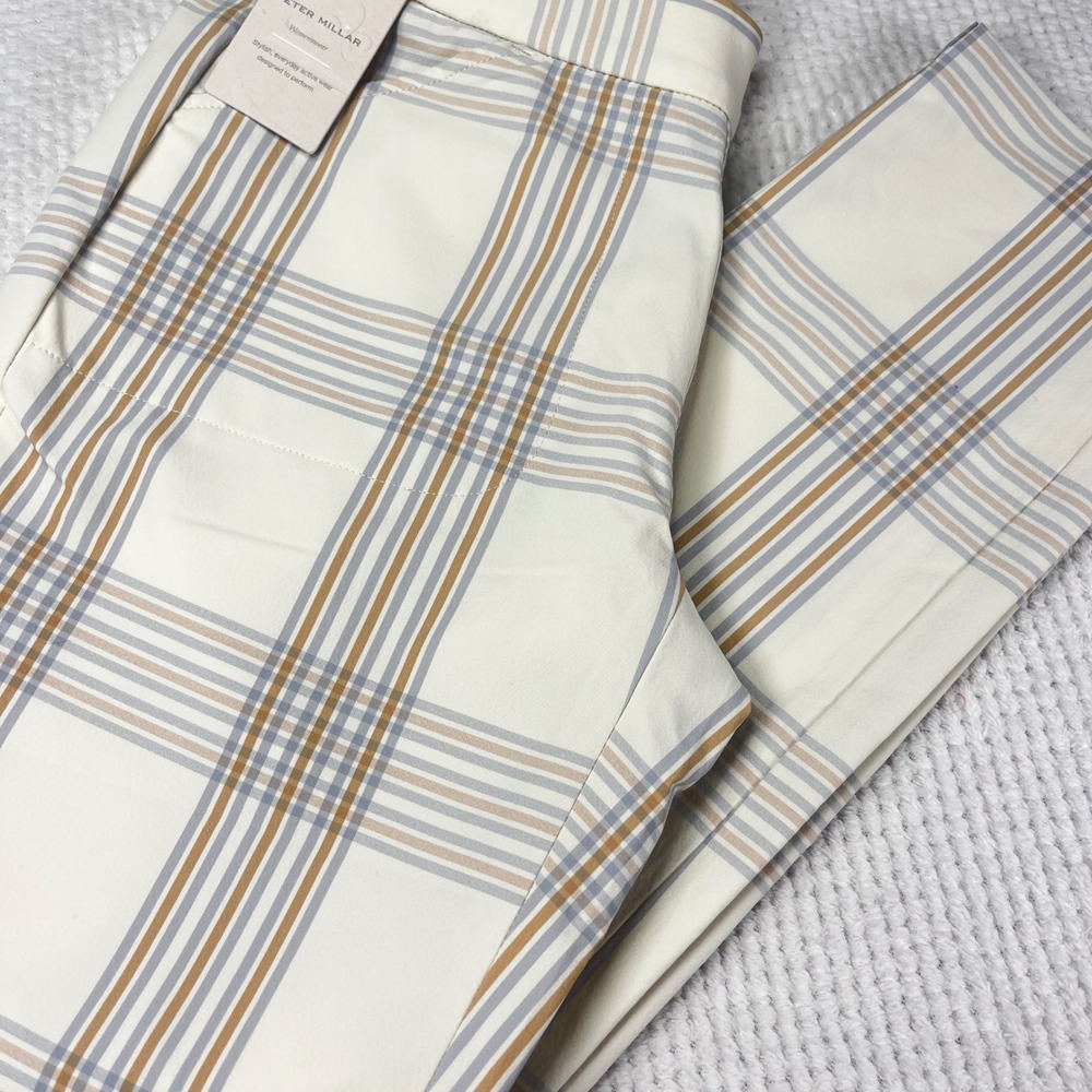 Peter Millar Womens Plaid Active Pants LF22EB50A Ivory Tan Grey Size 2 NWT